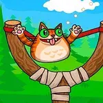 Launch the cat pass through the rings and collect stars
