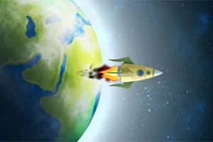 Πύραυλος εκτοξεύεται στο διάστημα απομακρυνόμενος από τη Γη, με ορατές φλόγες από την καύση