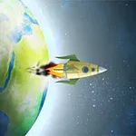 Πύραυλος εκτοξεύεται στο διάστημα απομακρυνόμενος από τη Γη, με ορατές φλόγες από την καύση