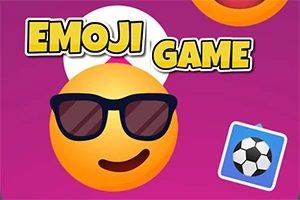 Emoji με γυαλιά ηλίου πάνω σε μωβ φόντο πλαισιωμένο από κείμενο και εικονίδιο με μπάλα ποδοσφαίρου