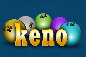 Πολύχρωμες μπάλες με αριθμούς σε φόντο με τη λέξη keno με χρυσά γράμματα