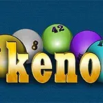 Πολύχρωμες μπάλες με αριθμούς σε φόντο με τη λέξη keno με χρυσά γράμματα