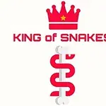 Κόκκινο στέμμα και κείμενο King of Snakes πάνω από ένα κατακόρυφο κυματιστό φίδι σε λευκό φόντο