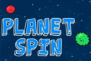 Δύο μικροί χρωματιστοί πλανήτες και η φράση PLANET SPIN σε σκουρόχρωμο φόντο με αστέρια