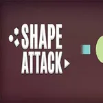 Λευκά γράμματα με τη φράση SHAPE ATTACK δίπλα σε πολύχρωμα γεωμετρικά σχήματα σε καφέ φόντο