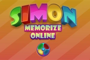Χρωματιστός τίτλος με τη λέξη SIMON πάνω σε πορτοκαλί φόντο με διαγώνιες ρίγες και κυκλικό μοτίβο με τέσσερα χρώματα στο κάτω μέρος
