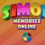 Χρωματιστός τίτλος με τη λέξη SIMON πάνω σε πορτοκαλί φόντο με διαγώνιες ρίγες και κυκλικό μοτίβο με τέσσερα χρώματα στο κάτω μέρος