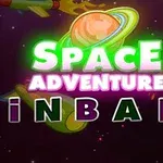 Κείμενο Space Adventure Pinball με φόντο έναν πλανήτη και διαστημόπλοια