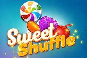 Γλειφιτζούρι και φρούτα με την επιγραφή Sweet Shuffle σε μπλε φόντο