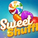 Γλειφιτζούρι και φρούτα με την επιγραφή Sweet Shuffle σε μπλε φόντο