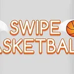 Το κείμενο Swipe Basketball σε λευκό φόντο με μπάλες μπάσκετ δεξιά και αριστερά