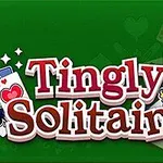 Πράσινο φόντο με τον τίτλο Tingly Solitaire και μια φιγούρα βασιλιά που κρατάει κάρτες τράπουλας
