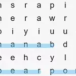 Λεξοπαίγνιο με λέξεις όπως banana, pear, και pome επισημασμένες οριζόντια